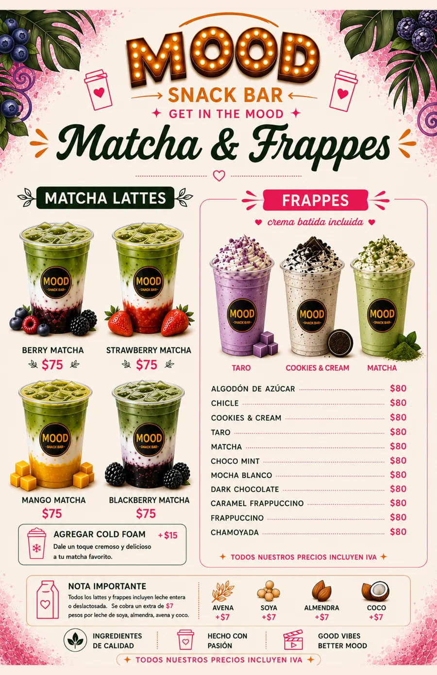 Vista previa Matcha y Frappes